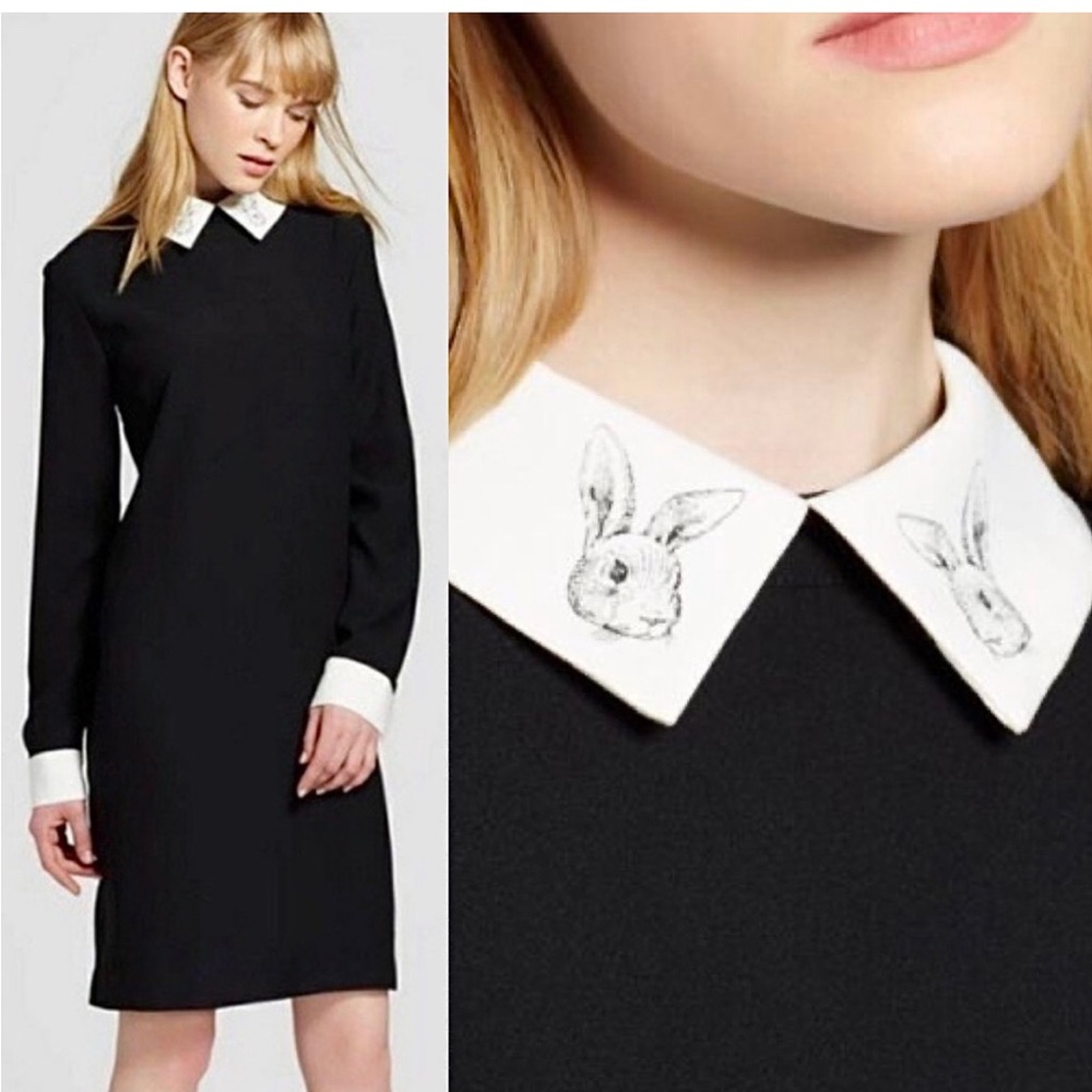 Victoria Beckham Black Sheath Dress with Cuffed Sleeves